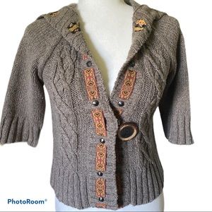 AMERICAN RAG Embellished Brown Hooded Cardigan Small